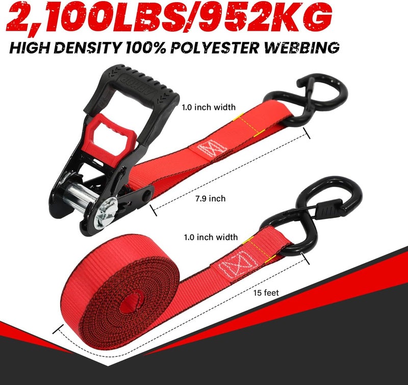 ARMORLOGISTICS Ratchet Straps (4 Pack) - 1in x 15ft Motorcycle Strap Tie Downs with 15ft Soft Loops - 2,100lb Break Strength Ratchet Tie Down Straps for Motorcycles, Truck, Cargo - Safety S Hook, Storage Bag - Image 4